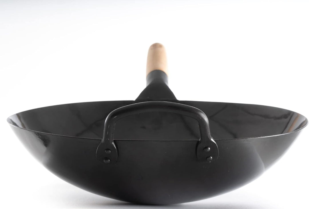 Craft Wok Black13 Wok aus vorgebranntem, handgehämmertem Karbonstahl, mit Holz- und Stahlgriff (33 c