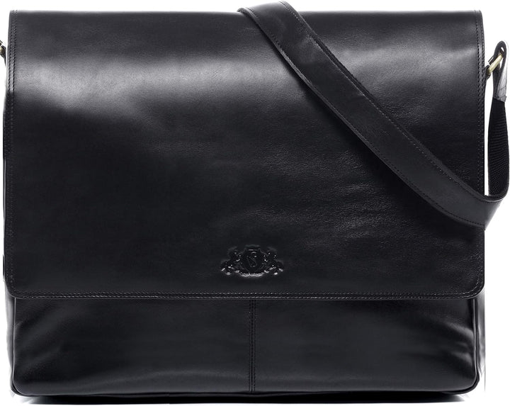 SID & VAIN® Messenger Bag Eton - Unisex Umhängetasche XL gross Ledertasche fit 15.4 Zoll Laptop mit