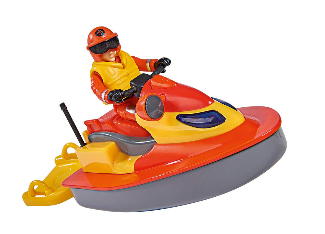 Simba 109251048 - Feuerwehrmann Sam Juno Jet Ski, mit Elvis Figur, Sitzfläche zum Aufklappen, schwim