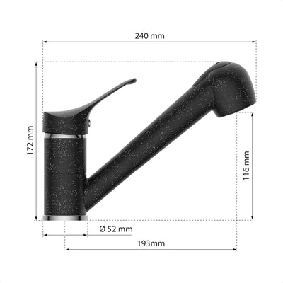 EISL Spültischarmatur GRANIT mit Geschirrbrause, 90° schwenkbare Küchenarmatur schwarz, ideal für Do