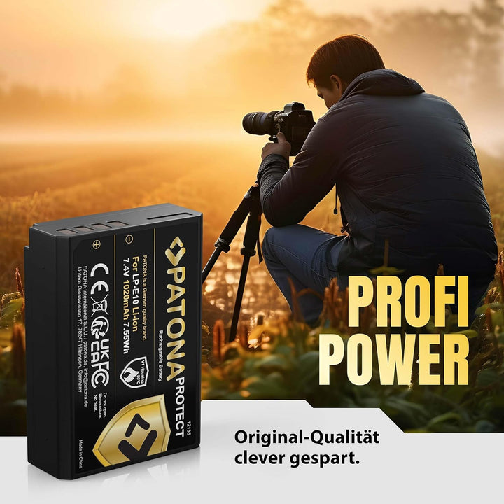 PATONA Protect V1 (2X) Ersatz für Akku Canon LP-E10 (echte 1020mAh) mit NTC-Sensor und V1 Gehäuse ko