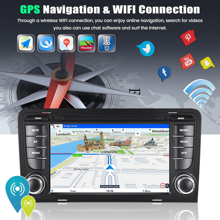 2+64GB Android 13 Autoradio für Audi A3 8P S3 RS3 2003-2012 mit Wireless Carplay Android Auto 7" Aut