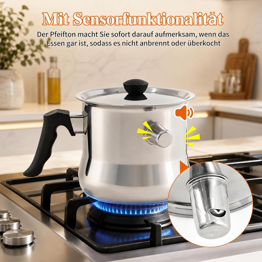 Milchtopf Induktion mit Deckel, 1.5L Milchtopf Doppelwandig, Simmertopf aus Edelstahl, Geeignet für