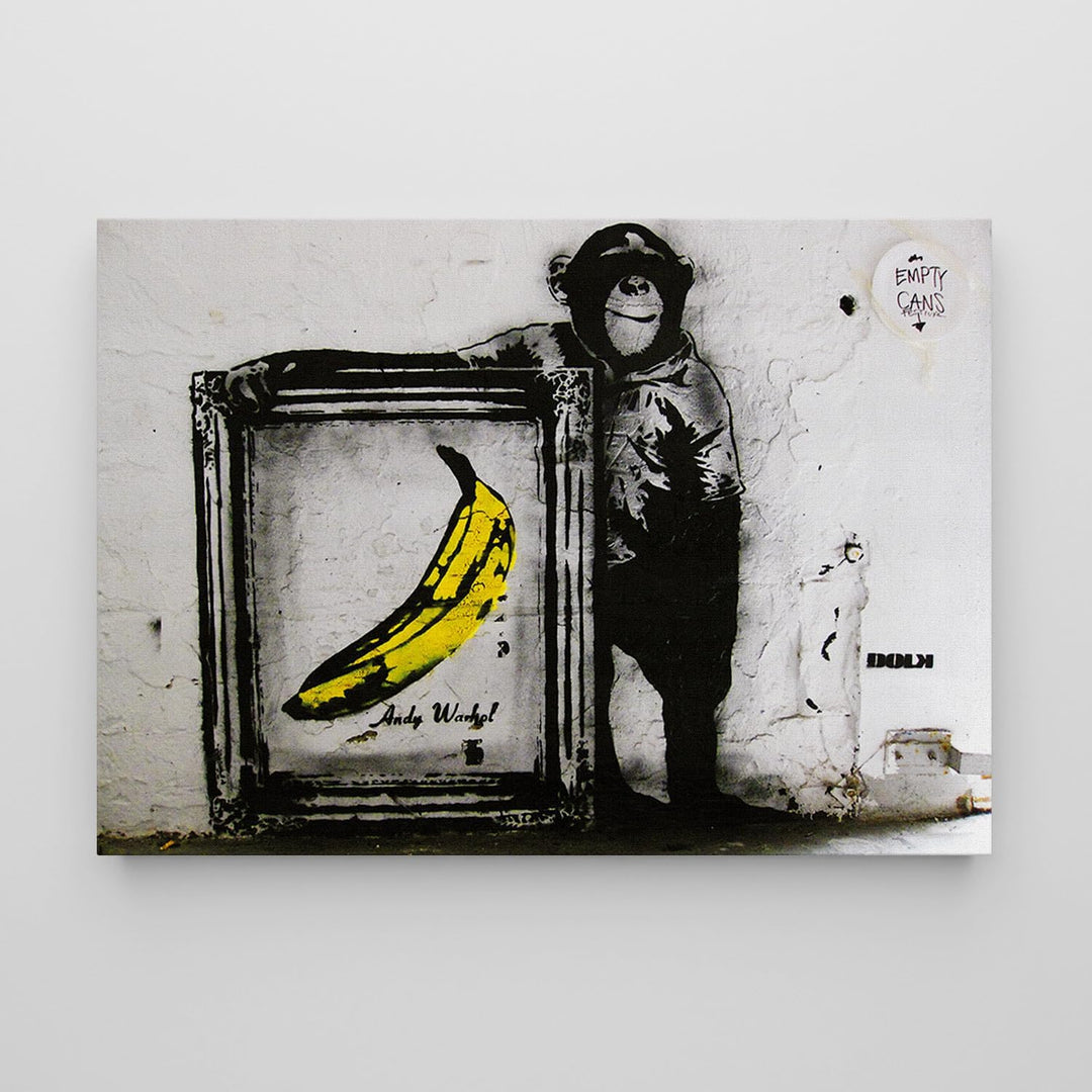 Giallobus - Gemälde - Banksy - - Standardleinwand - 100x70-20 - Scimmia banana quadro - Bereit zum A