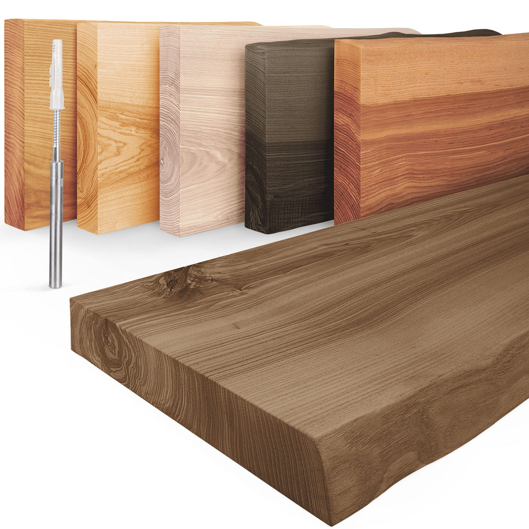 LAMO Manufaktur Wandregal Holz Baumkante | Regal Farbe: Nussbaum | Invisible: Schweberegal | 90 cm I
