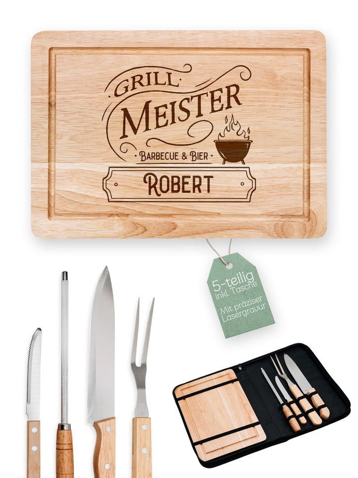 Grillset mit Messer im Messerset, Grillen Geschenk, Grill Accessories, Grillbrett, Geschenke für Män