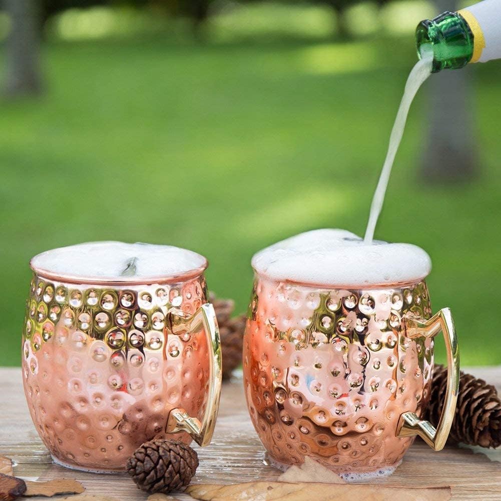 Yoassi Moscow Mule Becher, 4er Set Kupferbecher Moscow Mule Mug Kupfer Becher ink. 4 x Silkon Unters
