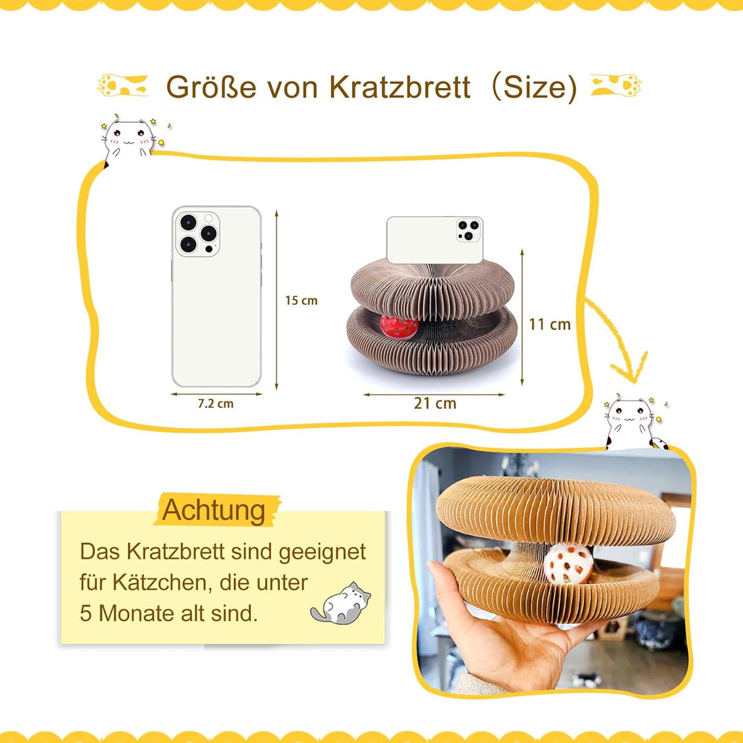 Katzen Kratzbrett, Katzenspielzeug Pappe mit Glockenball, 21cm lang Magic Organ Cat Scratching Board