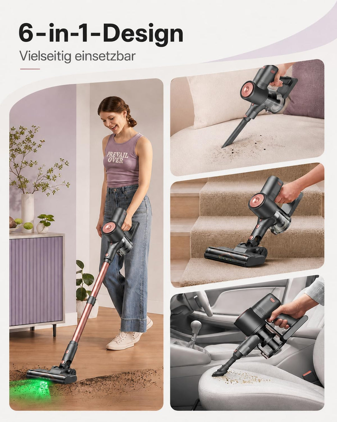 Vexilar V10PRO Akku Staubsauger Kabellos 45kPa/450W/45Min für Tierhaare Pinkgold, Pinkgold