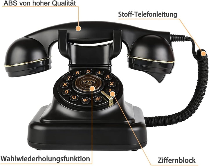 Sangyn Retro Festnetztelefone Klassisches Retro Telefon mit Wählscheibe Einstellbare Lautstärke Vint