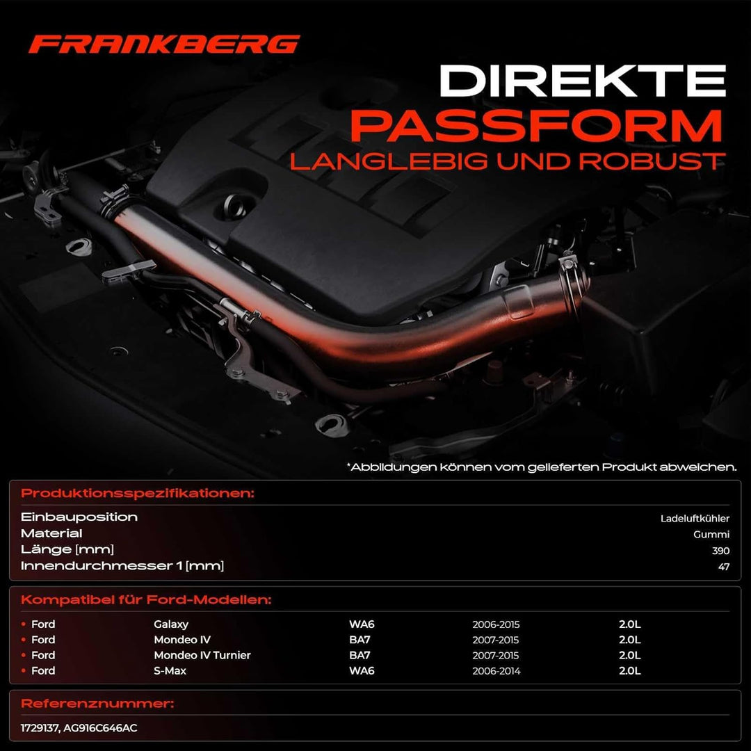 Ladeluftschlauch Turboschlauch ohne Halteklammer für Galaxy WA6 Mondeo IV BA7 S-Max WA6 2.0 TDCi 200