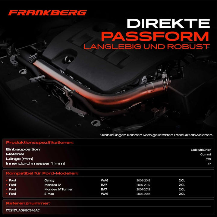 Ladeluftschlauch Turboschlauch ohne Halteklammer für Galaxy WA6 Mondeo IV BA7 S-Max WA6 2.0 TDCi 200