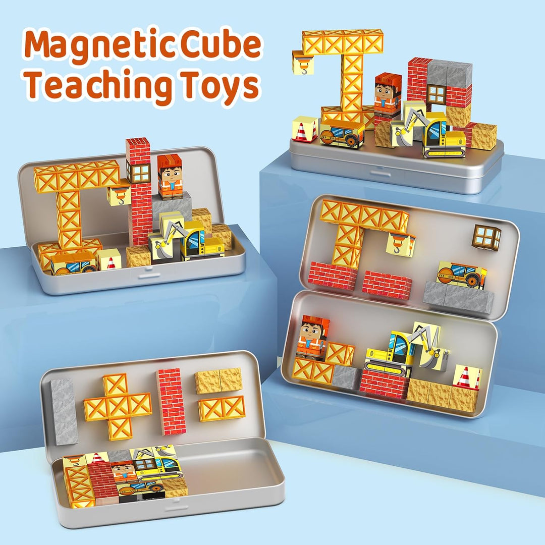 Magnetische Bausteine Reisespielzeug für Kinder, Tragbare Eisenbox Magnetische Spielsteine Magnetisc