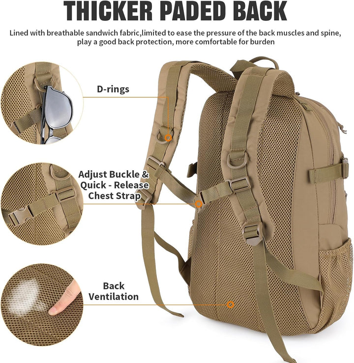 VINBAGGE Rucksack Taktischer Motorrad Wanderrucksack Outdoor Wasserdicht Trekkingrucksack 25L Campus