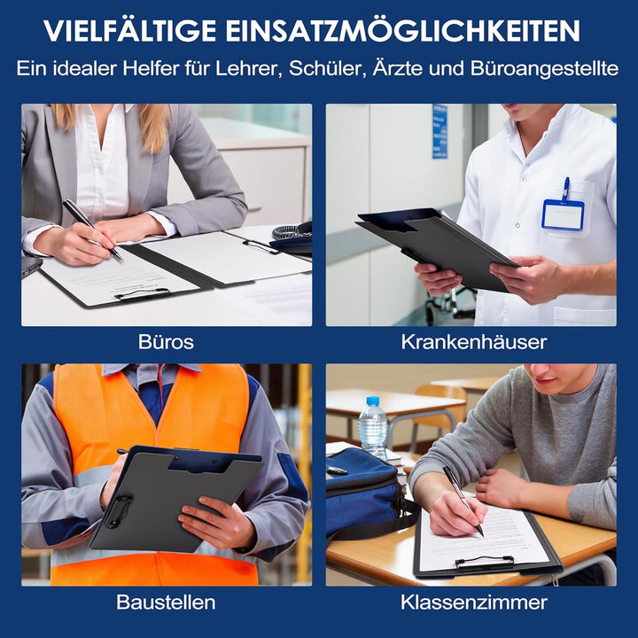 2er Pack Klemmbrett A4, Schreibmappe A4 mit 2 Klemmen, Klemmbrett mit Deckel, Klemmbretter für Büro,
