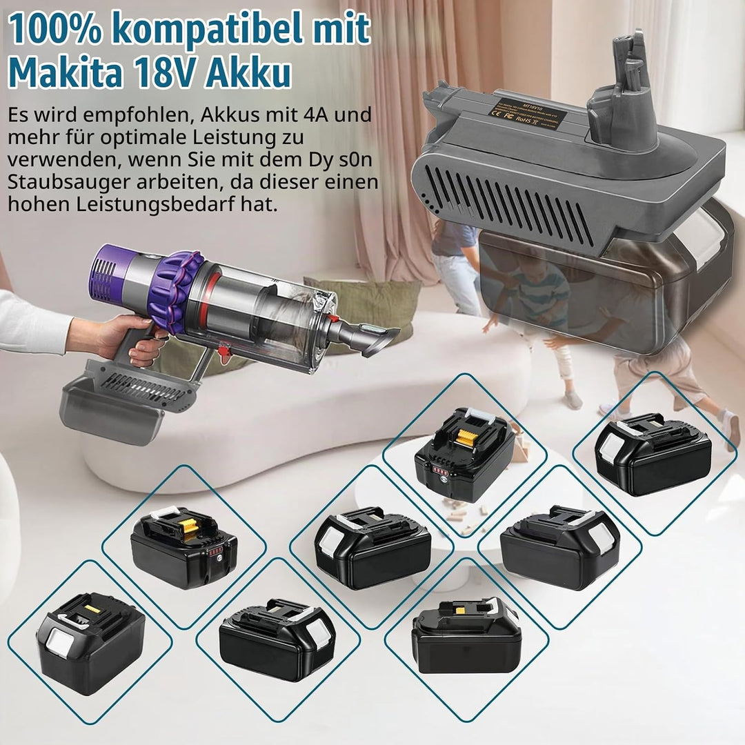 V10 Adapter für Makita 18V Lithium Batterie, umwandelbar für Dyson V10 SV12 Animal Absolute Motorhea