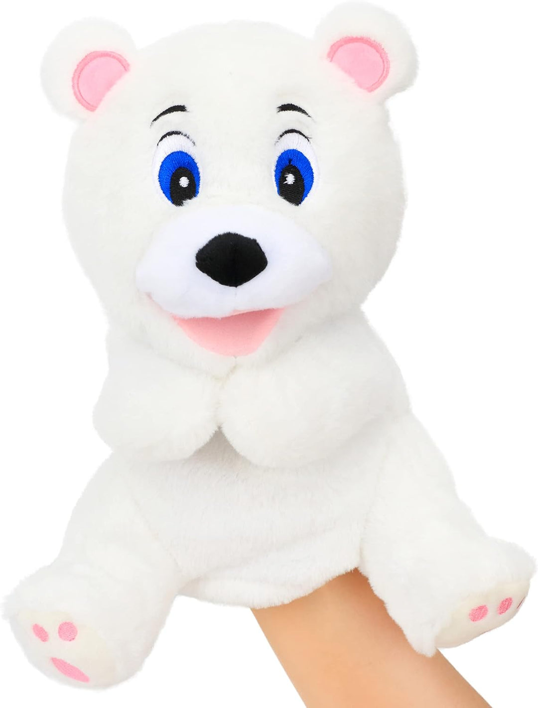 Hopearl Plüsch weisse Bär Handpuppe mit offenem beweglichem Mund für fantasievolles Spiel, Rollenspi