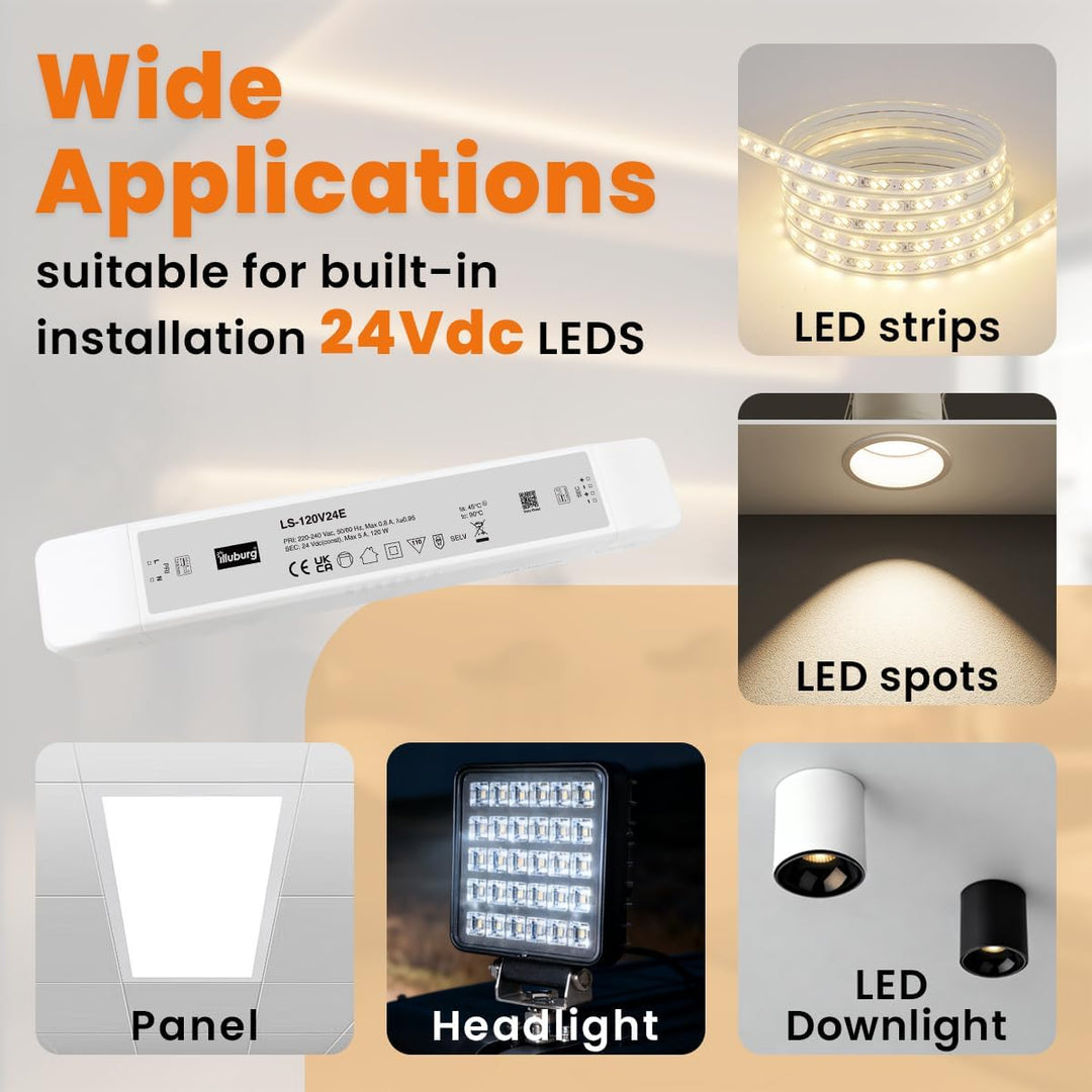 illuburg LED Trafo 24V 120W Flackerfrei für LED Strip Lampe LED Netzteil Treiber Transformator Drive