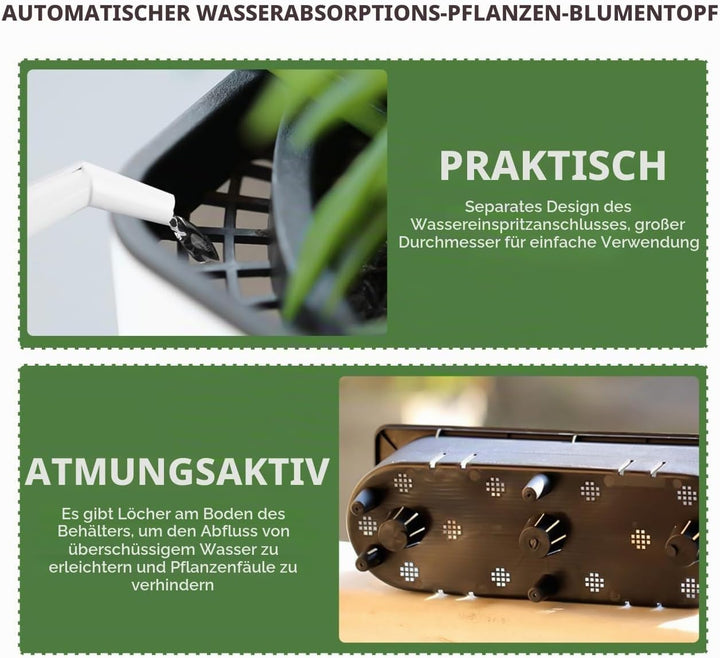 Happyyami 2 Pcs in 1 Set Selbst Bewässerung Pflanzer mit Docht Seil Einstellbare Faul Blumentopf Kor