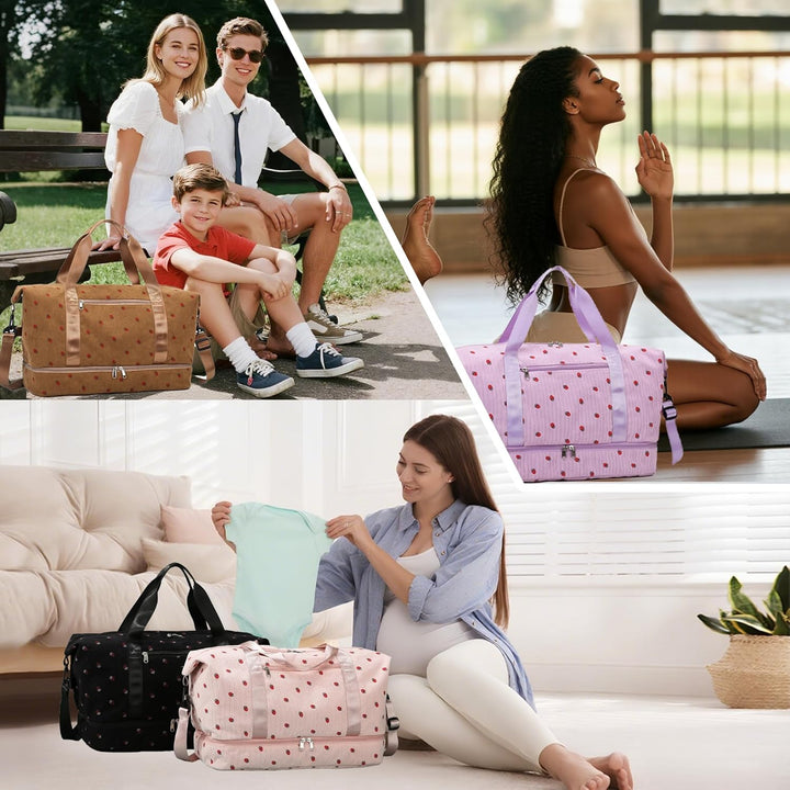 Sporttasche Reisetasche Damen, 40L Weekender Travel Duffle Bag mit 2 schuhbeuteln, Schuhfach &amp; Nassf