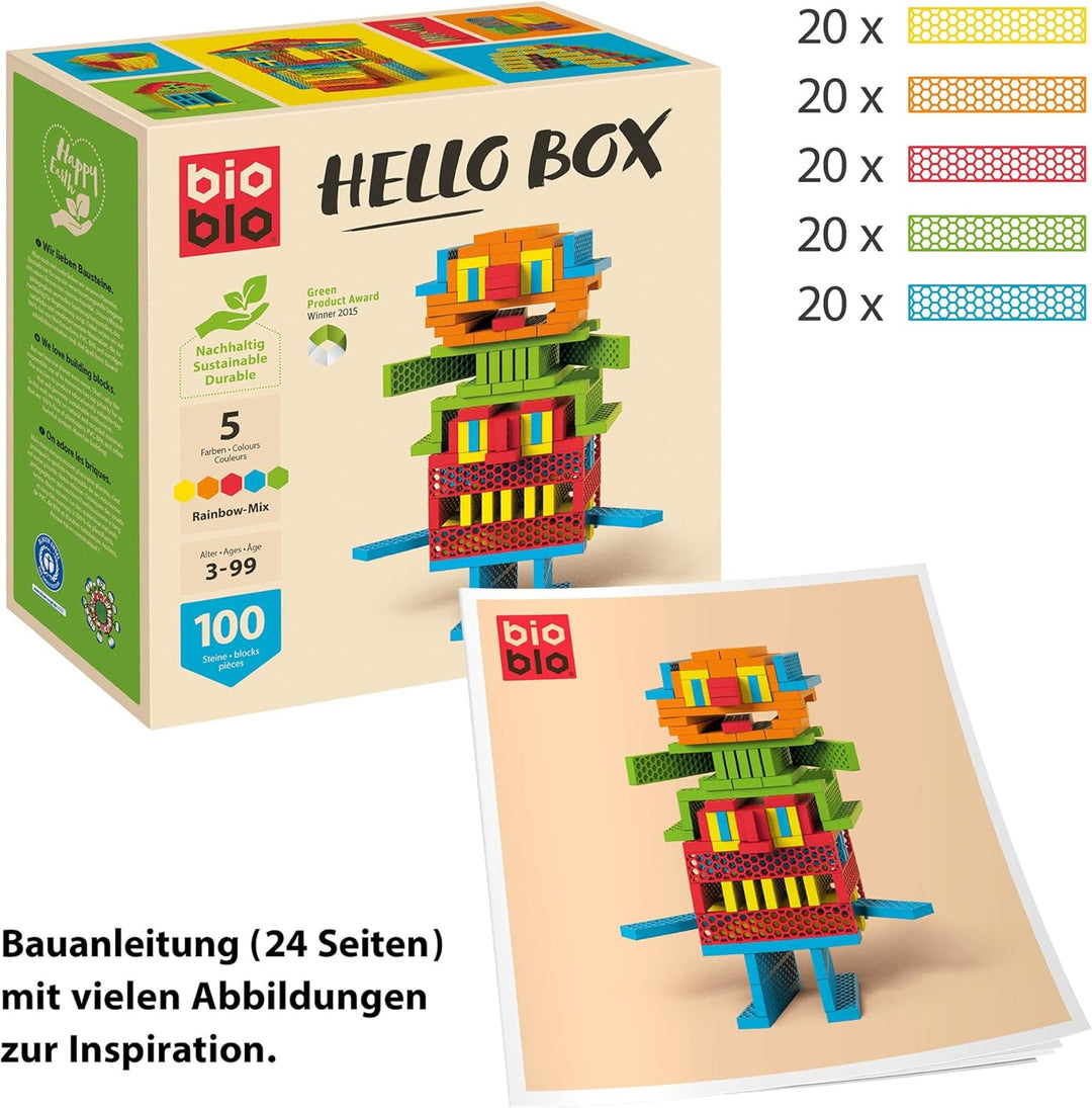bioblo Nachhaltige Holzklötze Hello Box Rainbow 100 Stück | Steinbaukasten, Klötzchen, Geschenk für