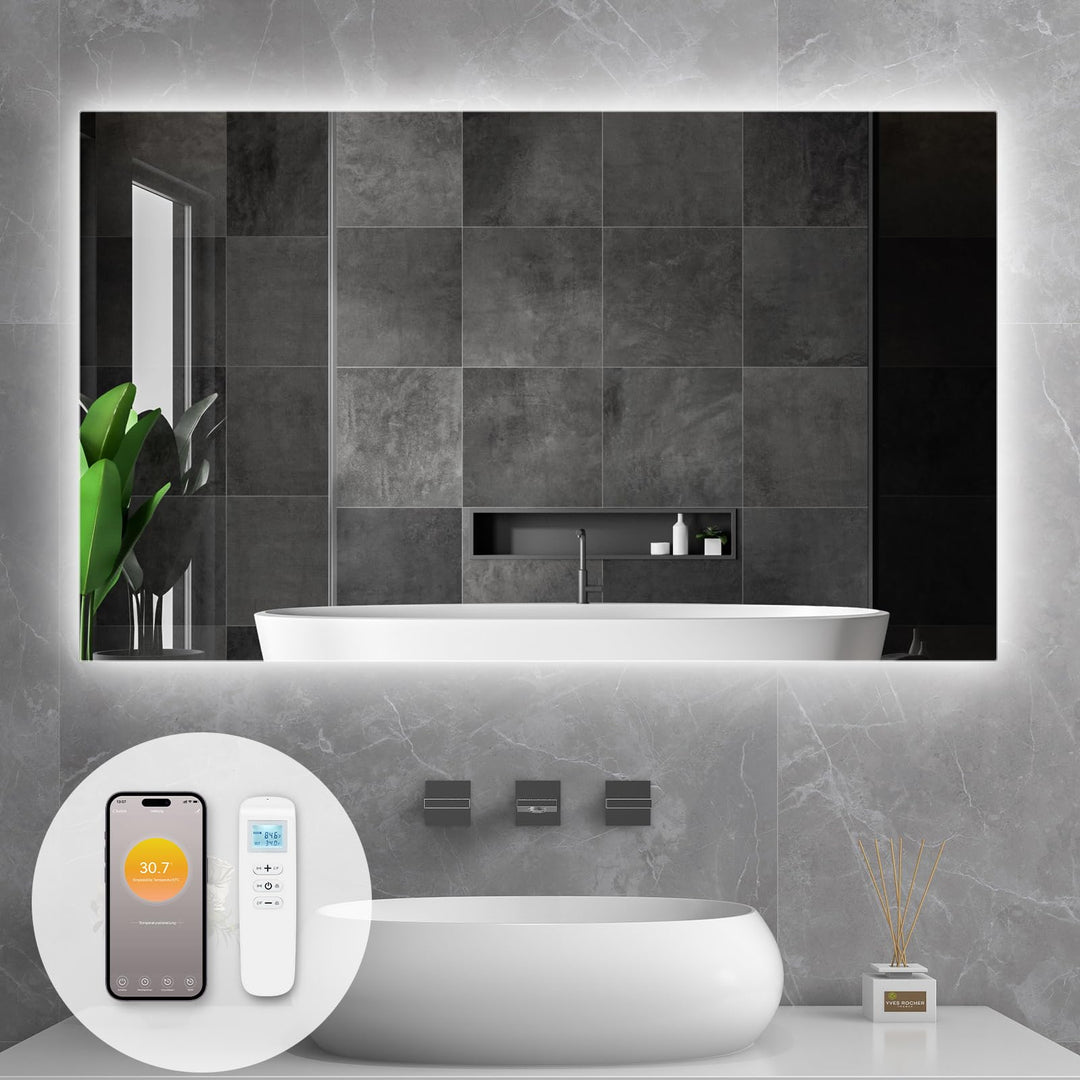 Infrarotheizung Spiegel mit Thermostat 580 Watt - Spiegelheizung Infrarot mit LED Beleuchtung Licht