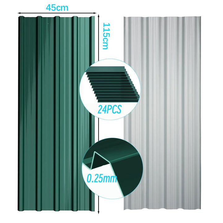 24er Set Profilblech Trapezblech, 115x45cm (12,42m²) Verzinkt Metall Dachplatten Wellblechplatten mi