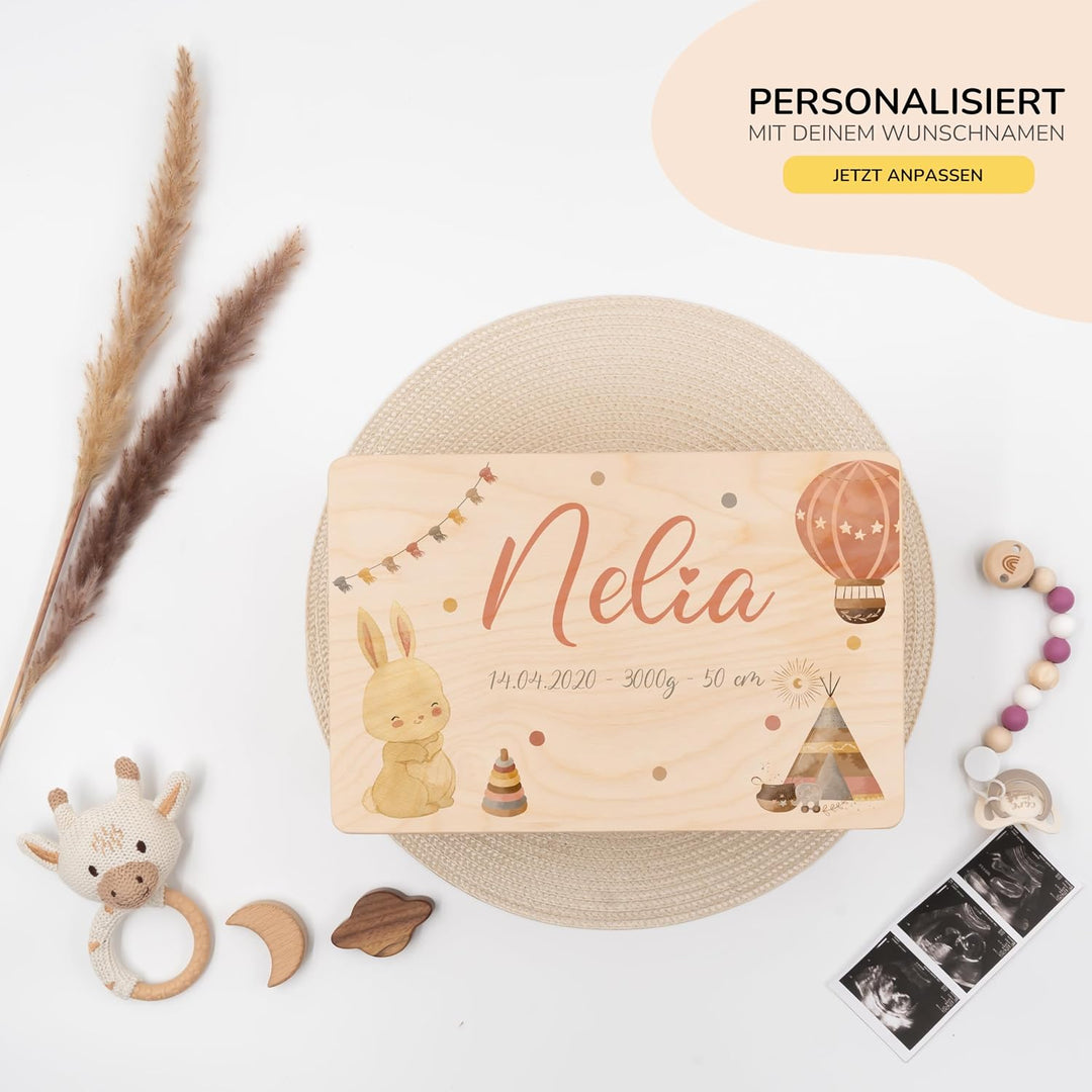 KIDSMOOD - Erinnerungsbox Baby, personalisierte Holzkiste mit Deckel, Ideal zur Aufbewahrung von Eri
