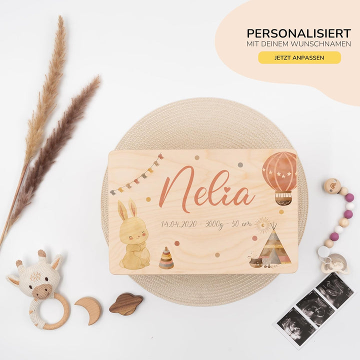 KIDSMOOD - Erinnerungsbox Baby, personalisierte Holzkiste mit Deckel, Ideal zur Aufbewahrung von Eri