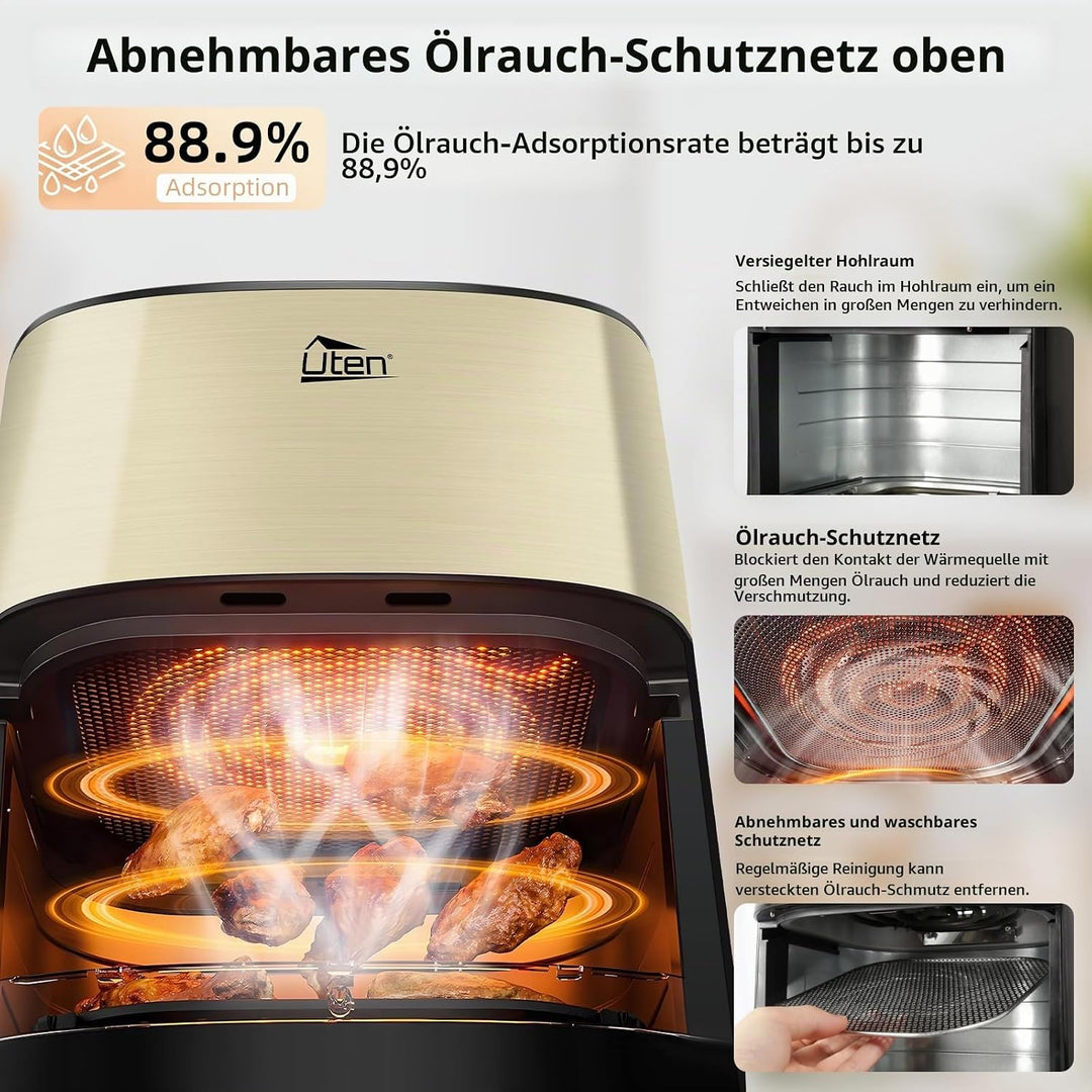 Uten Dual Blaze Heissluftfritteuse 5,5L mit Sichtfenster Innenbeleuchtung 2 Heizquellen einzeln steu
