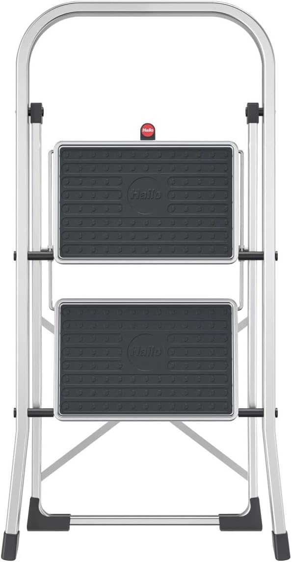 Hailo Alu-Klapptritt StandardLine, 2 grosse Stahl-Stufen bis 150 kg, kleine Alu Leiter mit Anti-Ruts