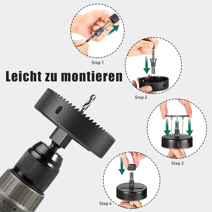 Lochsäge Set, HYCHIKA 19 PCS Lochsäge Kit mit 13 Sägeblättern ‎Ø 19/22/25/29/32/38/44/51/68/79/89/10