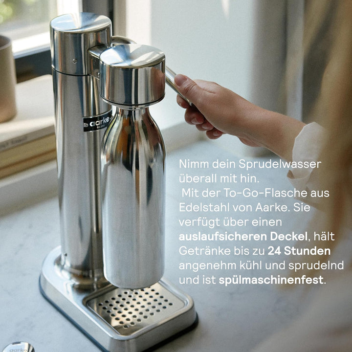 Aarke Carbonator 3, Wassersprudler aus Edelstahl mit Aarke Flasche, Edelstahl Finish, Edelstahl