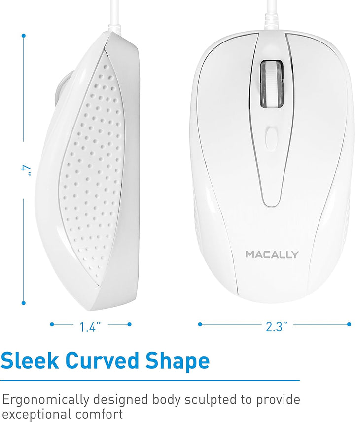 Macally UCTURBO, MacBook Maus USB C, optisch mit Kabel, Mouse für USB-C Notebook und Laptop, weiss /