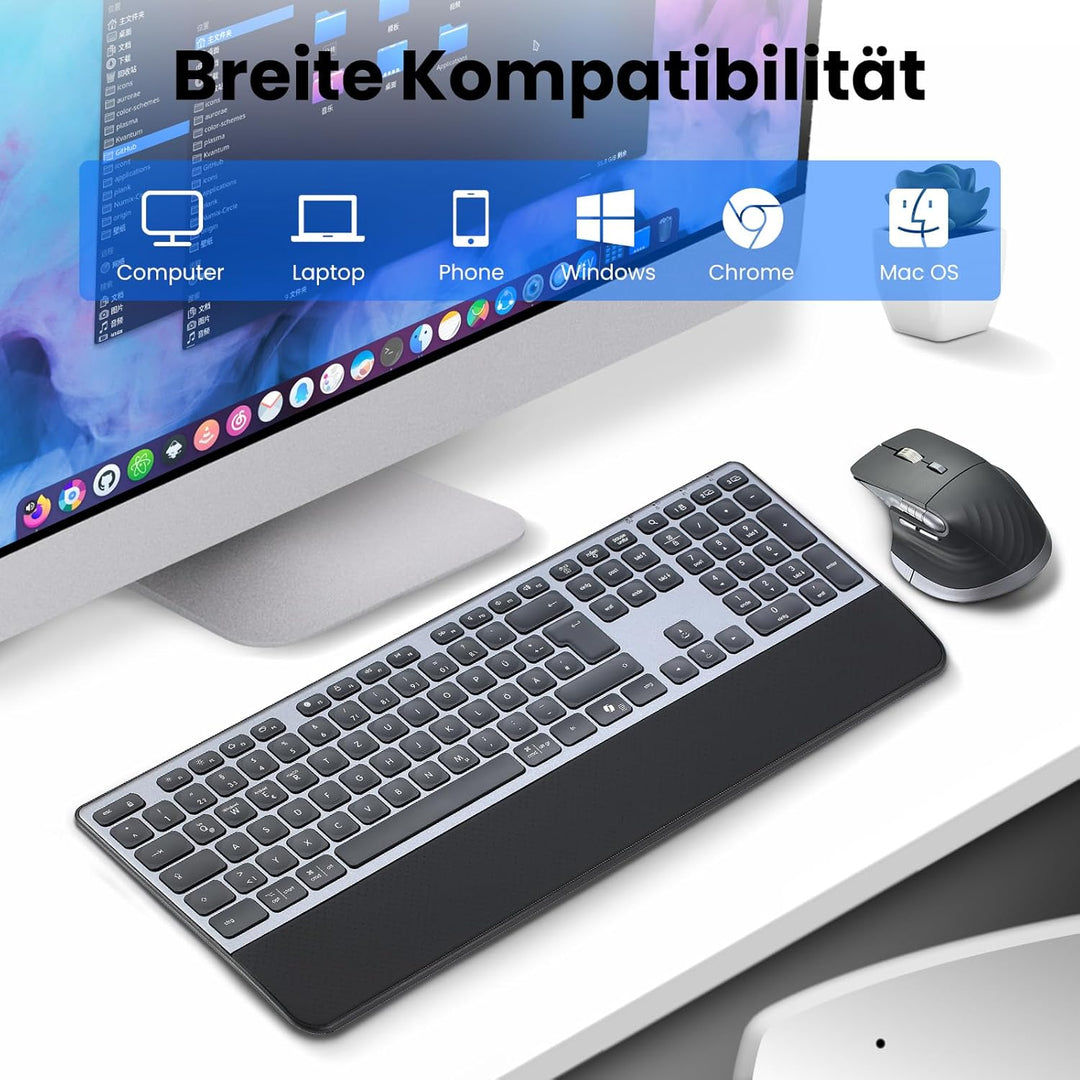 CITLLA Upgrade M9100 Kabellose Tastatur Maus Wiederaufladbare Ergonomische Tastatur mit Hintergrundb