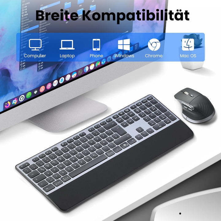 CITLLA Upgrade M9100 Kabellose Tastatur Maus Wiederaufladbare Ergonomische Tastatur mit Hintergrundb