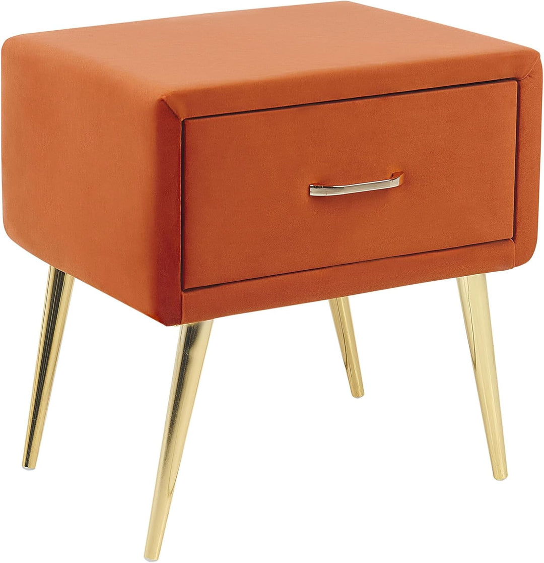 Nachttisch Samtstoff orange mit Schublade Metallgestell gold Modern Glam Flayat