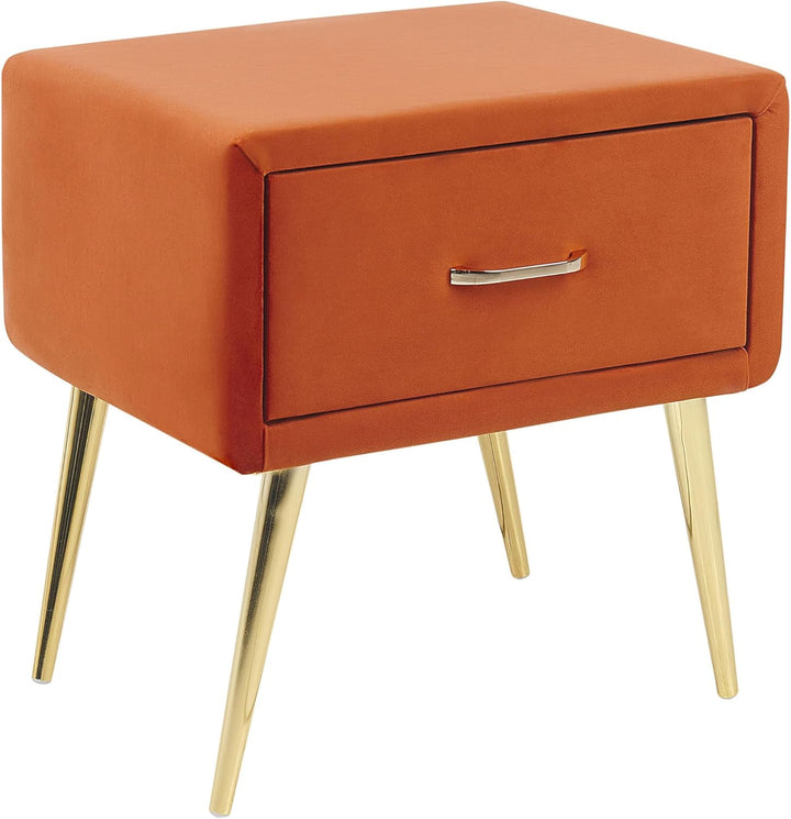 Nachttisch Samtstoff orange mit Schublade Metallgestell gold Modern Glam Flayat
