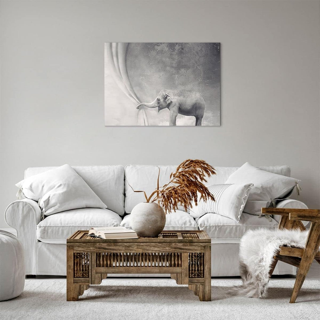 Bilder auf Leinwand Elefant Vorhang Abstraktion Phantasie Leinwandbild 70x50cm Wandbilder Dekoration