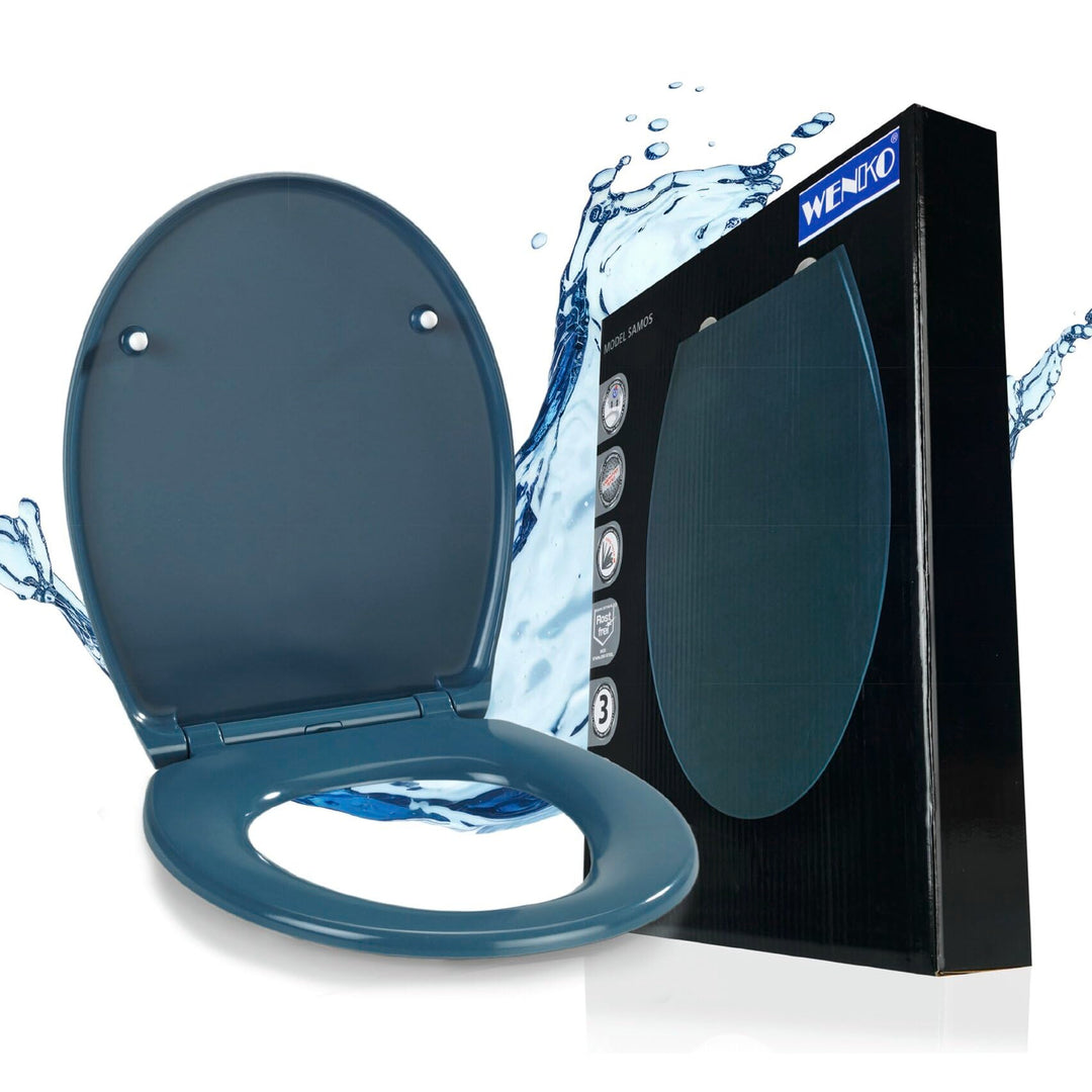 WENKO WC-Sitz Samos Slate-Blue, hygienischer Toilettensitz mit Absenkautomatik, mit Fix-Clip Hygiene