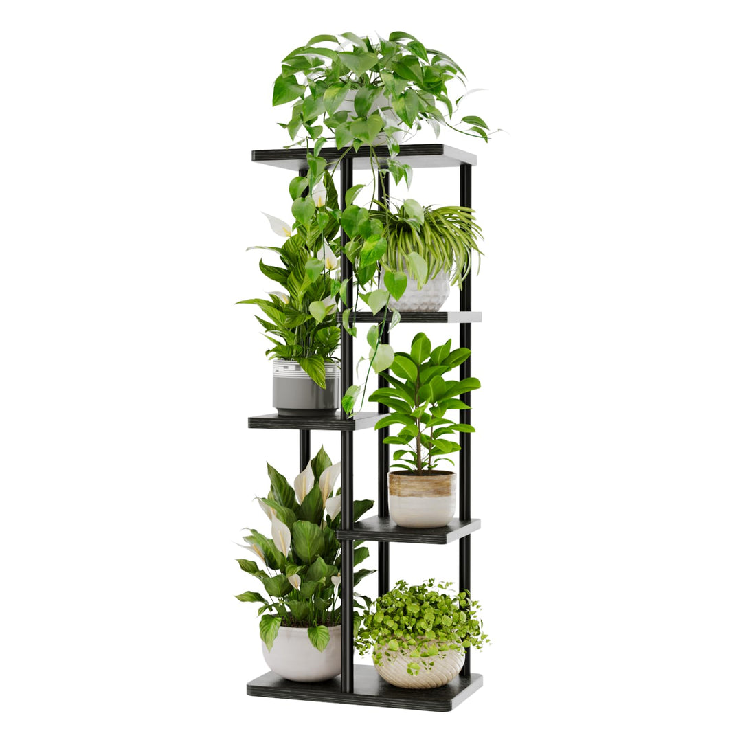 Bamworld Blumenständer aus Metall und Holz – Pflanzenständer mit 5 Ebenen, Pflanzenregal für Innenbe