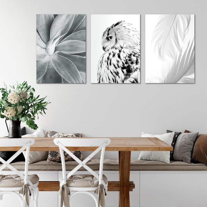 Novart Bilder Set Boho Eule - Kein Extra Rahmen benötigt - Wandbilder für Wohnzimmer Schlafzimmer Fl
