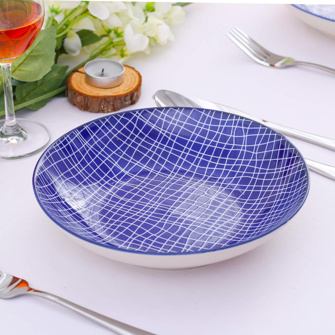 vancasso, Takaki 12 teilig Porzellan Suppenteller, Rund Tiefteller Set, Ø 21,5 cm, 700ML Blau 12-tei