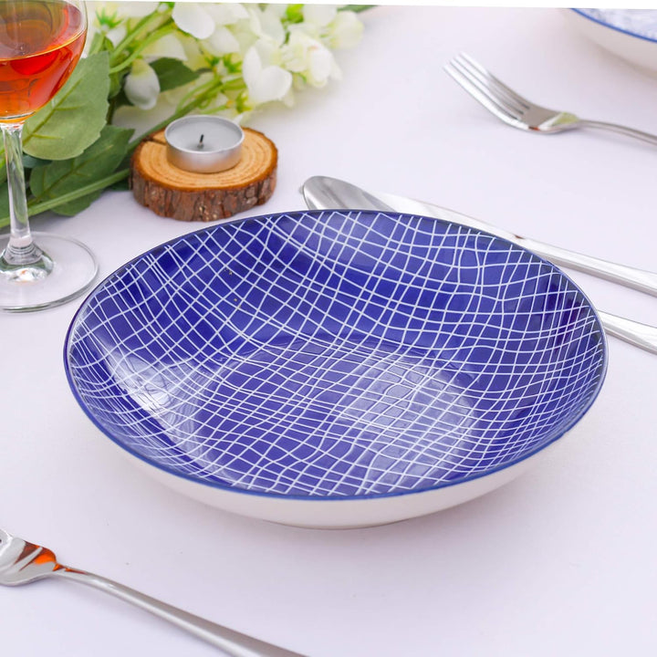 vancasso, Takaki 12 teilig Porzellan Suppenteller, Rund Tiefteller Set, Ø 21,5 cm, 700ML Blau 12-tei