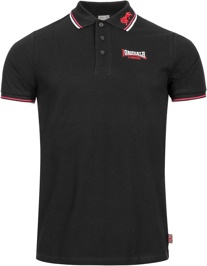 Lonsdale Herren kurzarm Polohemd Lion S Black / Dark Red / White, S Black / Dark Red / White