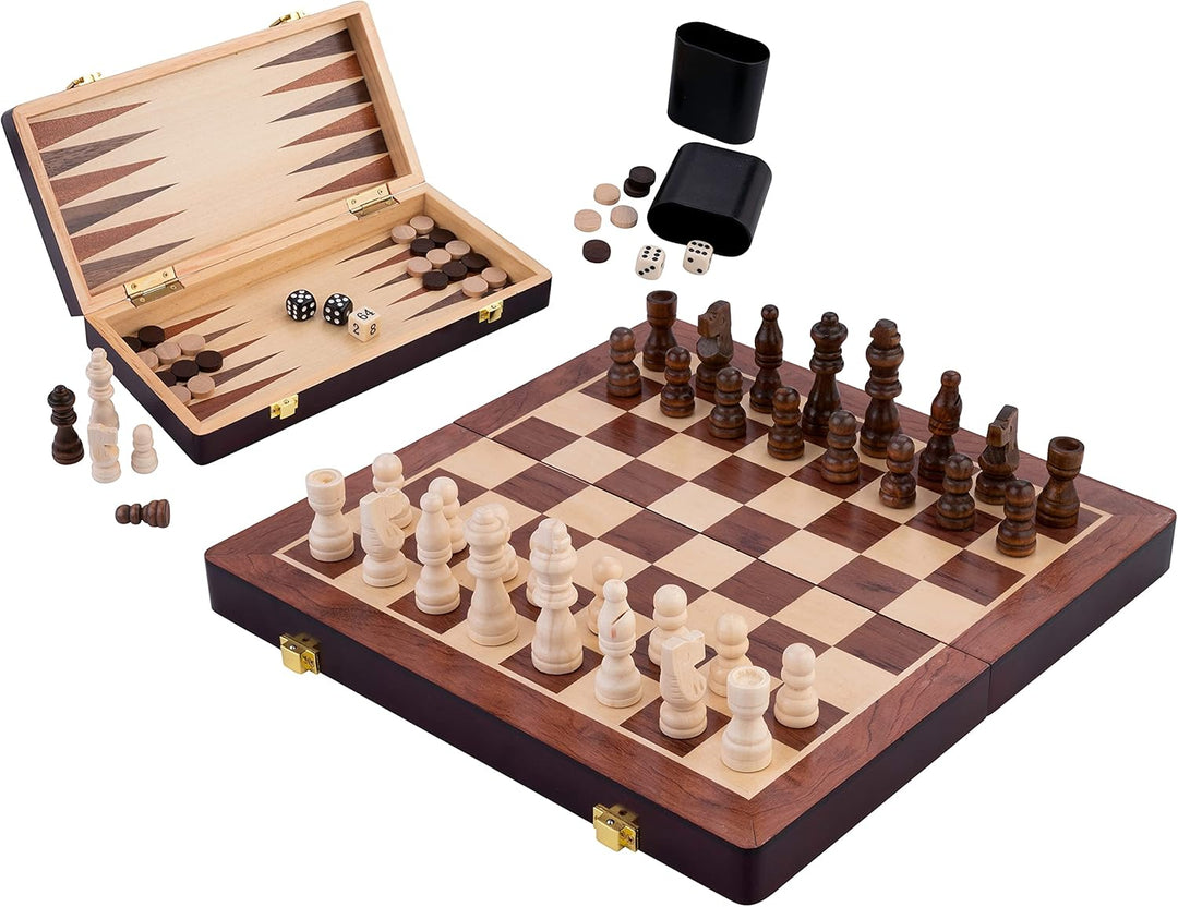 Engelhart - Schach/Backgammon Holzkiste - Wende- und Klappbrett - Inklusive Teile (30 cm) 30 x 30 cm