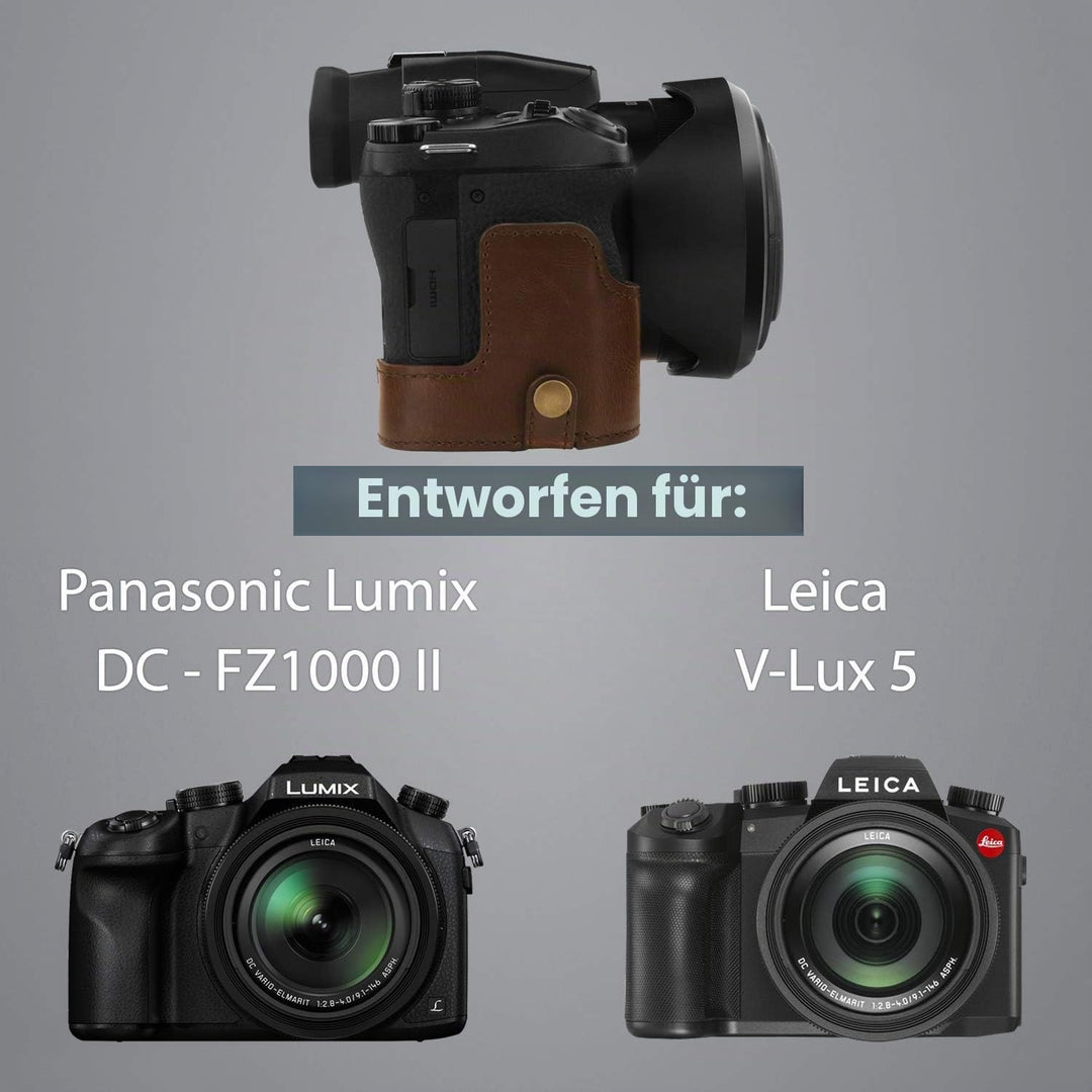 MegaGear MG1679 Ever Ready Leder Kameratasche mit Trageriemen kompatibel mit Leica V-Lux 5, Panasoni