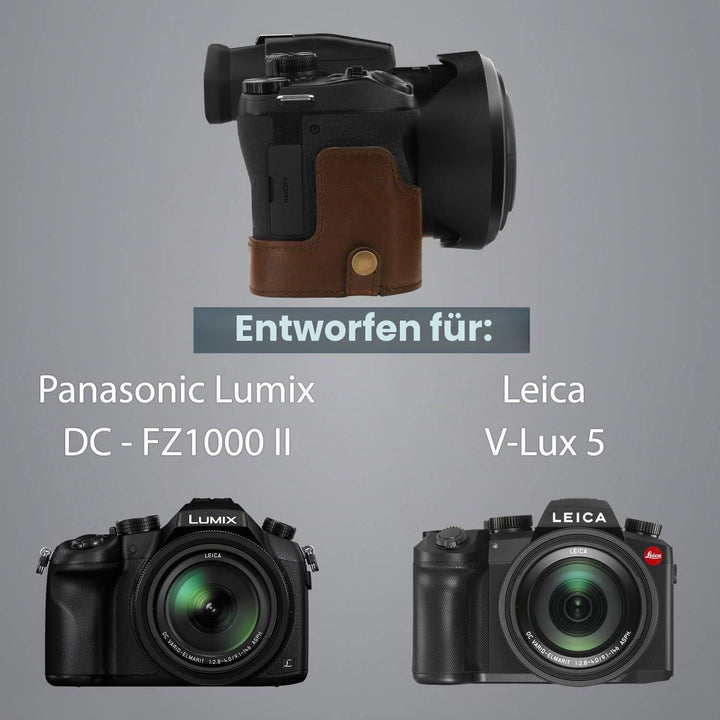 MegaGear MG1679 Ever Ready Leder Kameratasche mit Trageriemen kompatibel mit Leica V-Lux 5, Panasoni