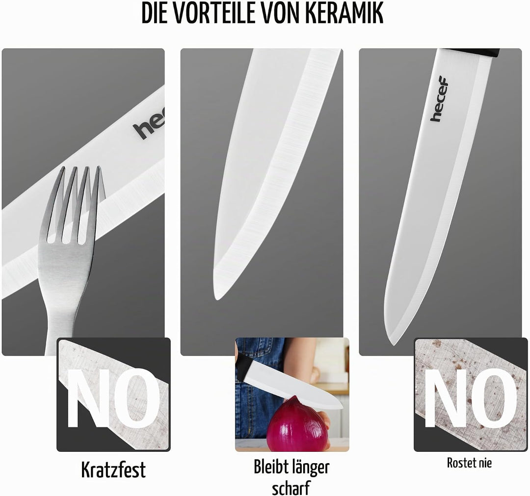 hecef Keramikmesser set 3-teilig mit Messer, Scharf Küchenmesser Set Nie Eingerostet, Keramik 6&