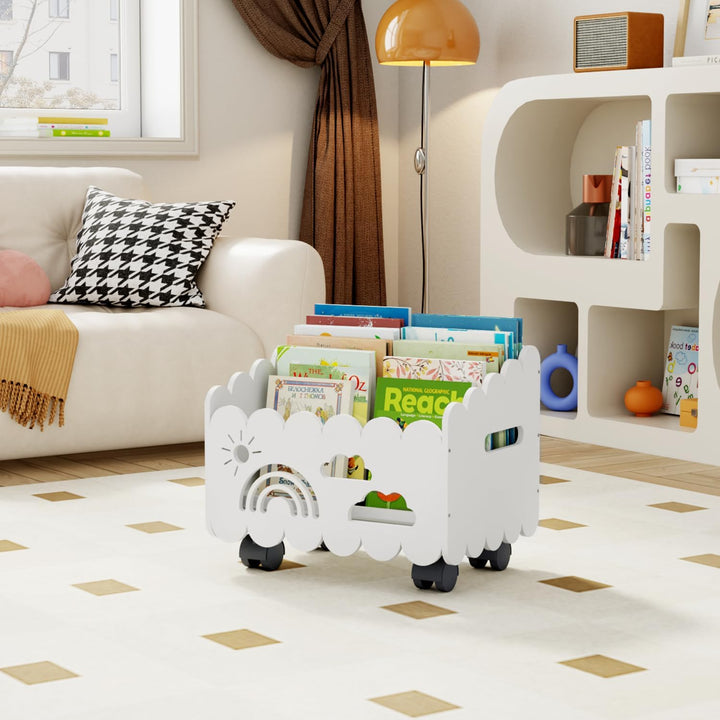 Kinder Bücherregal Holz mit Rollen, Montessori Bücherregal Kinder, Bücherkiste für Leseecke, Babyzim